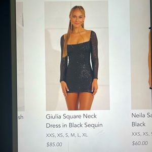 Lucy in the Sky, Giulia Square Neck Dress in Black Sequin, Size Medium